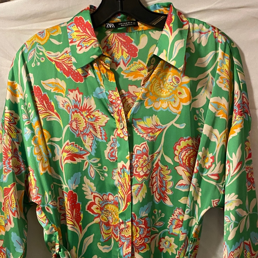 Zara Green Floral Print Shirt